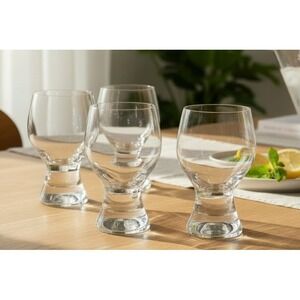 Fitz and Floyd Footed European Glass Tumblers Set‎ of 4 Clear Weighted Base